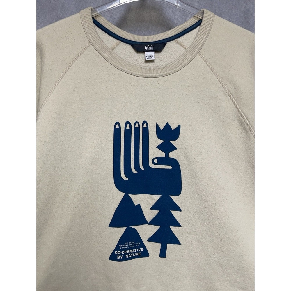 Rei Sweater Men 3XL Beige Fleece Lined Co op Sweatshirt Pullover‎ Casual Outdoor